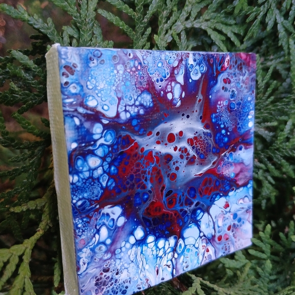 "Orb Eruption" Acrylic Pour Painted Magnetic Stretched Canvas - Picture 4 of 6